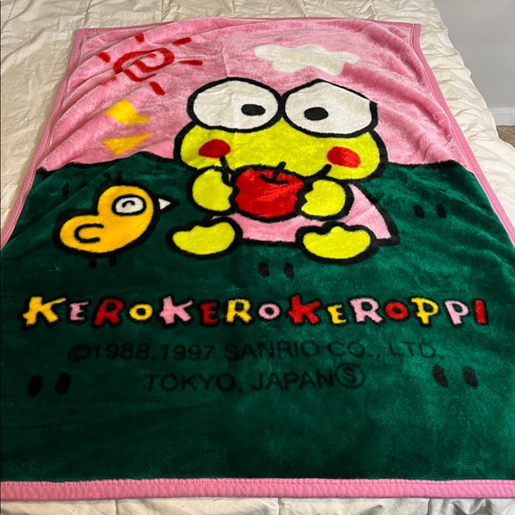 Vintage Sanrio Keroppi Japan Green Pink Blanket 1988/199738.5” x 55”